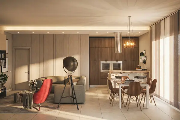 Rendering 3D per interior design con focus sull'illuminazione degli interni