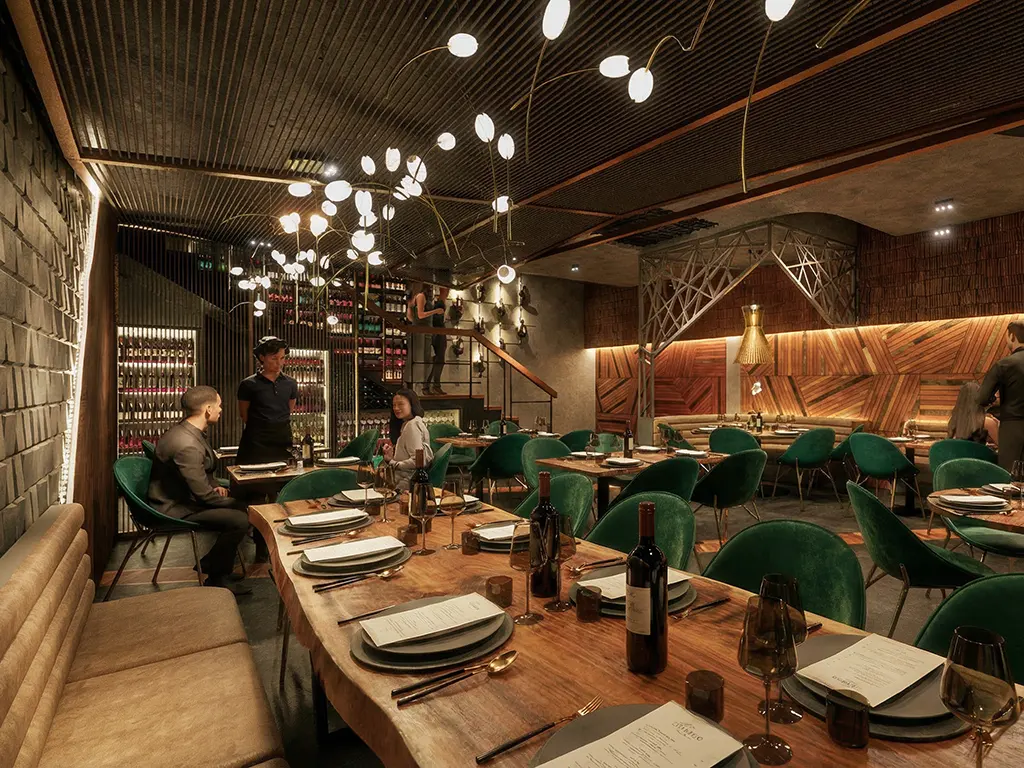 Dettaglio materiali nei rendering 3D di interni per il settore HORECA