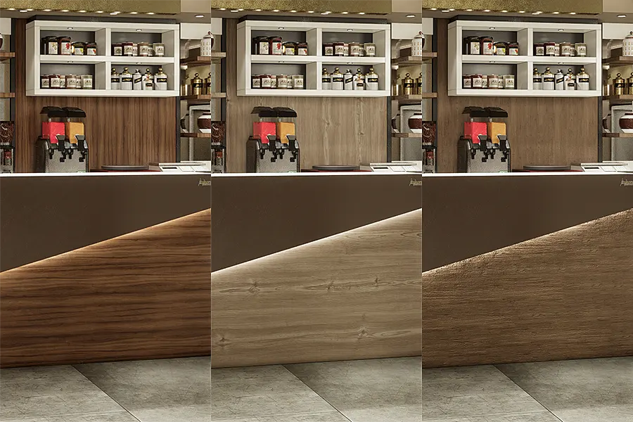 Varianti di rendering 3D per finiture e layout nell'arredamento d'interni