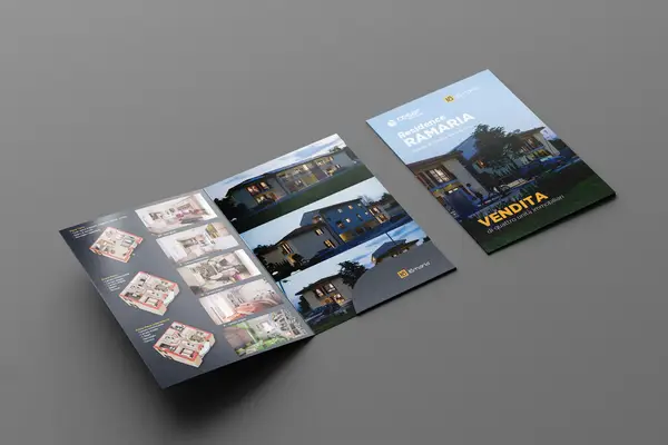 Mockup grafico di una cartellina di presentazione per il settore immobiliare